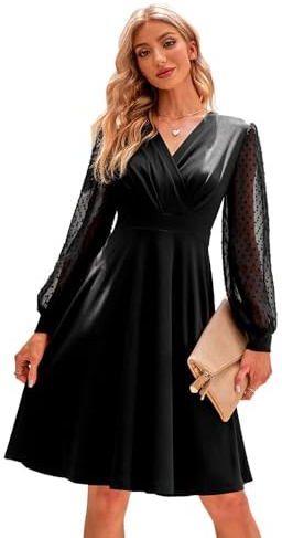 RPAEOY Vestito Donna Elegante Maniche Lunghe con Scollo a V Sexy Avvolgente Miniabito Autunnali Moda Aderente Bodycon Dress per Cocktail Party (Nero/XL)
