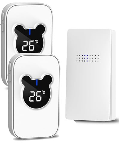Campanello Senza Fili, SiegenPro Campanello Senza Fili Esterno Impermeabile e Autoalimentato senza Batteria, Visualizza Temperatura (Bianco, 1+2)