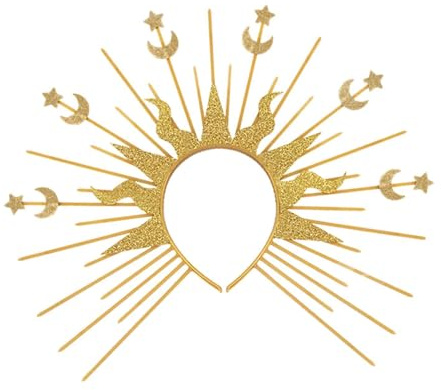 APLVFFZH Halloween-Haarreif mit Heiligenschein-Krone, Stern-Mond-Stirnband, Sonnengott-Haarband, Haarband für Bühnenauftritte