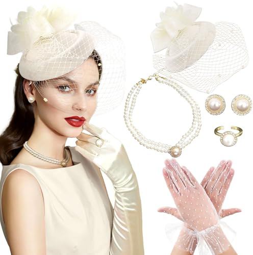 BACH AND BOUJEE Tea Party Hut Handschuhe Frauen Fascinators Hüte Handschuhe Perlen Ohrringe Halskette Choker