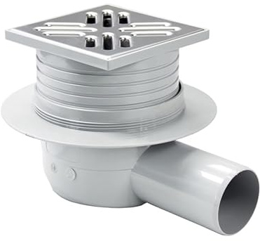 Vogi Scarico da pavimento orizzontale, griglia in acciaio inox, 10 x 10 cm