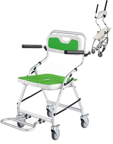 Sedia da Doccia Pieghevole con Schienale e braccioli, Sedile da Bagno per Vasca da Bagno, Sedia da Doccia con Ruote, Sedia Comoda da Comodino, Sedia a rotelle per Doccia da Bagno
