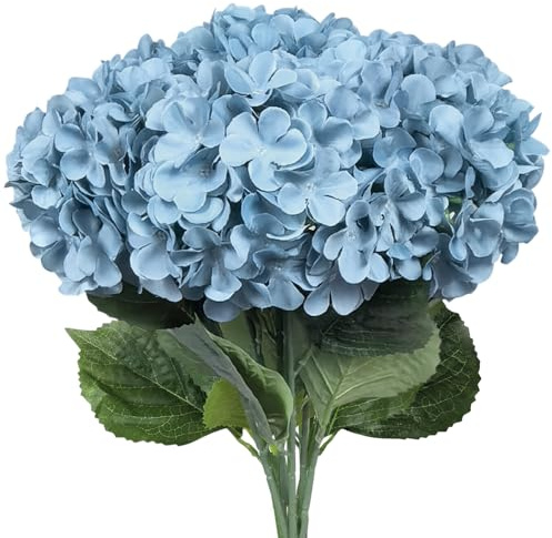 Subacy 6 hortensias artificiales, hortensias de seda sintética con tallos largos, decoración del hogar, boda, centros de mesa, decoraciones de fiesta (azul)
