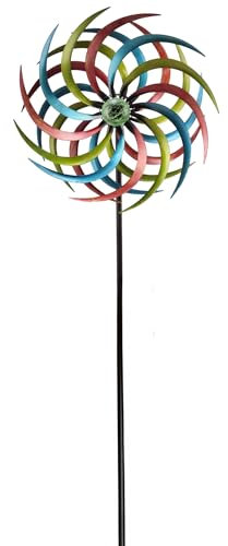 matches21 HOME & HOBBY Großes Windrad Metall 186 cm, wetterfeste Frühlings Garten-deko in Spiralform - Bunte Windmühle mit Solar