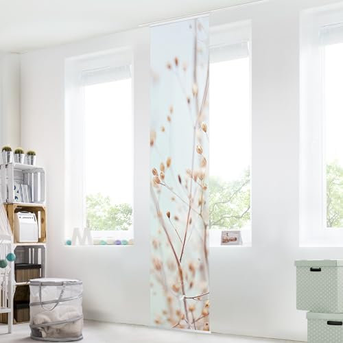 micasia Schiebegardine halbtransparent 60er Paneel Klett Blumen Textil lichtdurchlässig - Gräser Modern Flächenvorhang beige Wohnzimmer Schlafzimmer 2444 (60x250 cm - 1 St.)