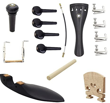 Accesorios de Violín, 15 Piezas 4/4 Accesorios de Violín de Tuner Violin Puente Tailpiece + Tail Intestino + Botón Final + Tornillo de Descanso de la Barbilla de la Barbilla + Soundpost + Puente +