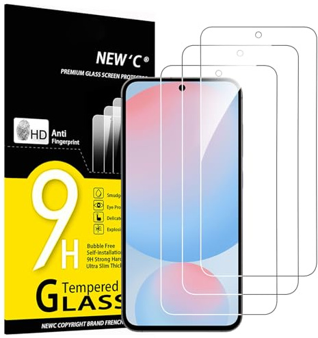 NEW'C Skärmskydd för Samsung Galaxy S25 FE, Härdat Glas | 3-pack, Transparent, 6,7 tum, 9H Hårdhet, Reptåligt, Bubbelfritt, HD Klart, Oleofobiskt, Beröringskänsligt