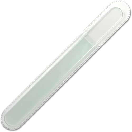 Crystal Nail File, Large Professional Glass Nail File with Protective Pouch for Natural Nails – Double Tempered Czech Glass, Velvet Smooth Coarse Surface