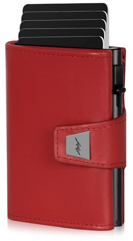 Marc Peter® Geldbörse Herren, Slim Wallet Geldbeutel mit Münzfach & RFID Schutz, Leder Portmonee, 9 Fächer für Kreditkarten, Kartenetui klein Herren Rot