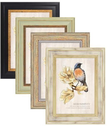 Baeroly Mix Color 4 Pack 5x7 Vintage Picture Frames,With Mat For 4x6 photo | HD Plastic Cover,Photo Frame for Wall & Tabletop Picture Frames