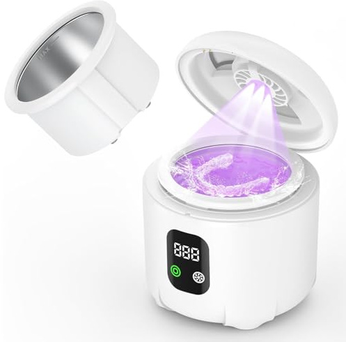 Ultrasonic Retainer Cleaner 25W Portable Ultrasonic Denture Cleaner Multi-Mode 45KHz with Drying and Removable Inner for Dental Trays, Braces, Jewelry, Toothbrushes, Mouth Guards, Aligners,Ring White