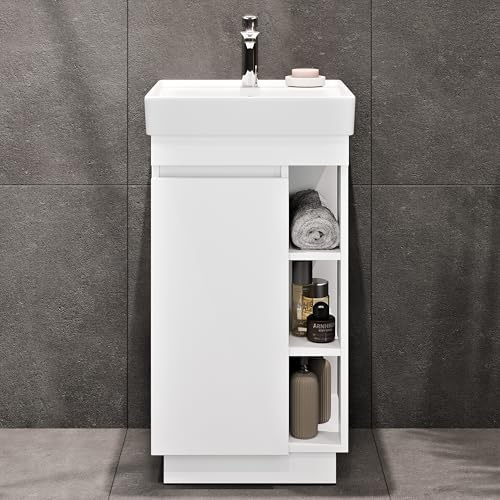 Planetmöbel Nyx Badmöbel Waschtisch mit Unterschrank | 45 x 85,9 x 42 cm weiß, Badezimmermöbel für Gäste-Bad, WC