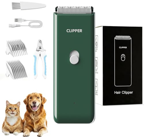 Leise Hundeschermaschine für Fellpflege, Akku Tierhaarschneider Katze Rasierer für Verfilztes Fell, IPX7 Wasserdicht Aufladbar Hundetrimmer Set für Ängstliche Katzen, Welpen, Kaninchen (B)