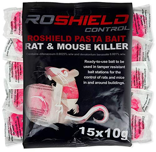 ROSHIELD 30 Rodent Pasta Poison Killer Sachets for Mouse Mice Rat Treatment Control - Fast Acting Bait Station Refill Pack (2 x 150g)