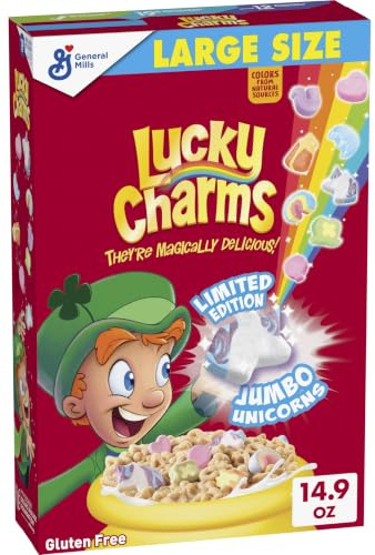 General Mills Lucky Charms Glutenfreies Müsli mit Magischen Einhorn-Marshmallows, 422 g | Klassische Marshmallow-Formen, große Größe, 19 g Vollkorn, gute Kalziumquelle, 12 Vitamine und Mineralien