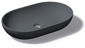 doporro Lavabo da Appoggio Ovale 54x34x10,5 cm per Bagno, Lavamani da Bagno | Lavandino per Bagno in Minerale Fuso, Colore Antracite, Finitura Opaca, Installazione da Tavolo, Montaggio su Piano