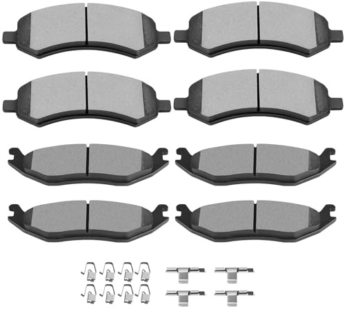 SCITOO Front Ceramic Rear Semi-Metal Disc Brake Pad Sets fit for 2010 for Dodge Dakota, 2007-2009 for Dodge for Durango, 2006-2010 for Dodge for Ram 1500, 2011-2018 for Ram 1500