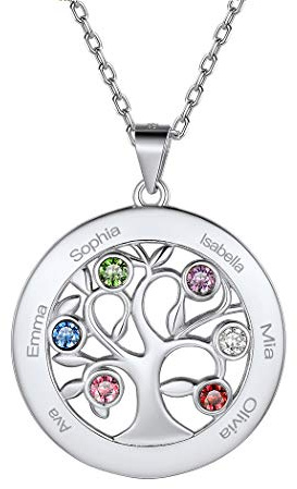 Suplight Colgante Árbol de la Vida Plata Collar Arbol de la Vida Personalizado Colgante el Árbol de la Vida con Piedras