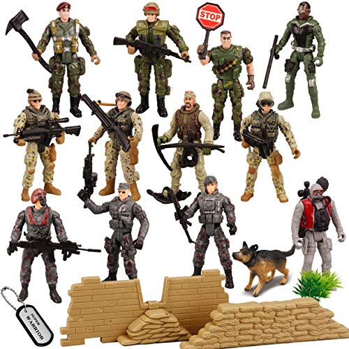 JOYIN 16 PCs Army Men Playset with 12 Realistic Army Ranger Men Action Figures and Weapon Gear Accessories, Military Soldiers Action Figures Playset for Boys Gift