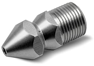 Fai Top Pipe Cleaning Nozzle, Duct Cleaning, 3/8 Inch Male Thread for Pressure Washer, Stainless Steel, 9 Holes, 400 Bar, Multifunctional, Jetter Spray Nozzle, Drain Cleaning, Industrial
