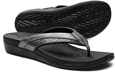 ortopediska sandaler för kvinnor, MEGNYA för plantar fasciit, platta fötter, fotvalvsstöd, sandaler för bekväm gångavstånd, (antracit W3), 38 EU