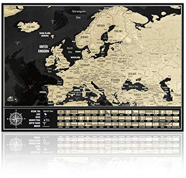 Europakarte zum Rubbeln mit Flaggen - Rubbelkarte zum Reisen zu verfolgen - Made in Europe - 42cm x 29.7cm