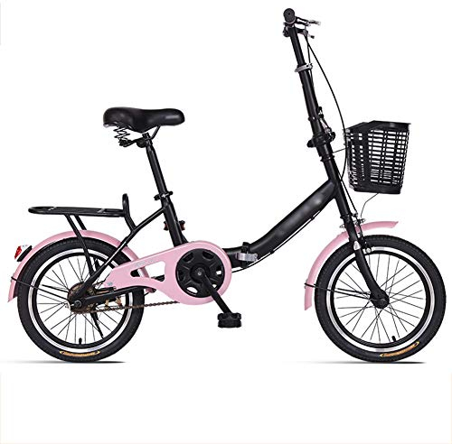 16 Zoll Faltrad Klapprad, Kohlenstoffstahlrahmen Fahrrad Klappfahrrad mit Komfortsattel und Ständer Gepäckträger für Herren, Damen, Mädchen, Jungen geeignet,Pink