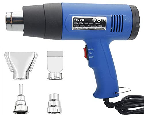 Pistola de Aire Caliente, 1500W 240V Decapador Temperatura, Calentamiento rápido, Modo de 2 Temperaturas, 4 boquillas, Núcleo de Calentamiento de Mica, para Soldar, Decapar, Secar y Descongelar etc