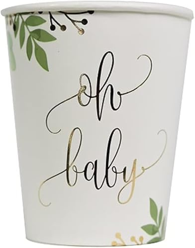 Lot de 8 gobelets jetables en forme de feuilles d'eucalyptus pour fête prénatale, baptême, naissance, garçon et fille