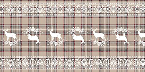 HomeLife Tappeto Cucina Antiscivolo Lavabile in Vinile 52X100 Made in Italy | Passatoia Antimacchia in PVC Interni e Esterni Fantasia Tartan Con Cervi Beige| Tappeti Runner Lungo in Gomma [100 cm]