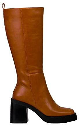GIOSEPPO Bota Color Cuero Alta Lisa de Punta Cuadrada con Plataforma Gruesa y tacón Ancho para Mujer goeblange
