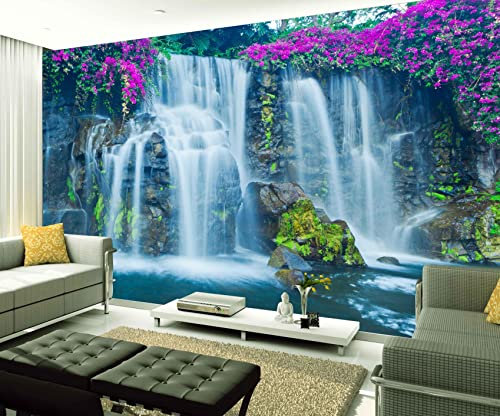 XAONUO Fallen Wandbild Fototapete 3D Effekt 200X150Cm Lila Blumen Wasserfall Vlies Tapeten Wandtapete Xxl Moderne Wanddeko Design Wand Dekoration Wohnzimmer Schlafzimmer Büro