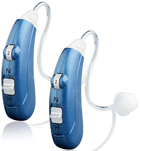 Hearing Amplifier for Seniors Adults with Noise Cancelling,Personal Hearing Enhancement Sound Amplifier,Digital Hearing Amplifier Aid with 500hr Battery Life,Invisible Slim Tube with Cleaning Kit,Blue,Pair