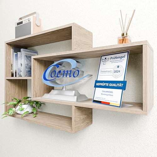 TRAUMMÖBEL Wandregal Sonoma Eiche Dekor Bücherregal Holz Hängeregal | Schlafzimmer und Küche, Wandregale Karo, Schönes präsentieren, Nützliches geordnet aufbewahren, Ob kreative Deko, Leuchter