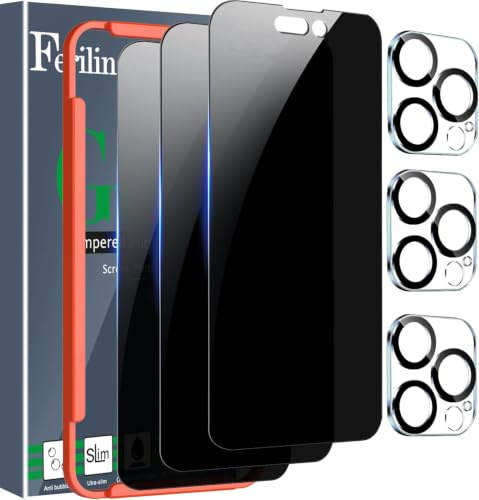 Ferilinso [3+3Stück] Schutzfolie für iPhone 14 Pro Max Panzer Schutz Glas Sichtschutz Privacy Zubehör 3 Stück Panzerfolie Displayschutz 3 Stück Kameraschutz Glass Camera Screen Protector