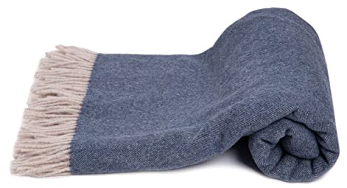 MA.AL.BI 1947 Plaid 100% lana vergine 150X180 cm Made in Italy consegnato in scatola regalo (Blu)