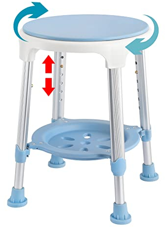 Froadp Duschhocker 360° Drehbar Duschstuhl Anti-Rutsch Badhocker Höhenverstellbar Badestuhl Duschsitz mit Tablett Badsitz Duschhilfe für Senioren Behinderte und Schwangere Tragfähigkeit 150 kg