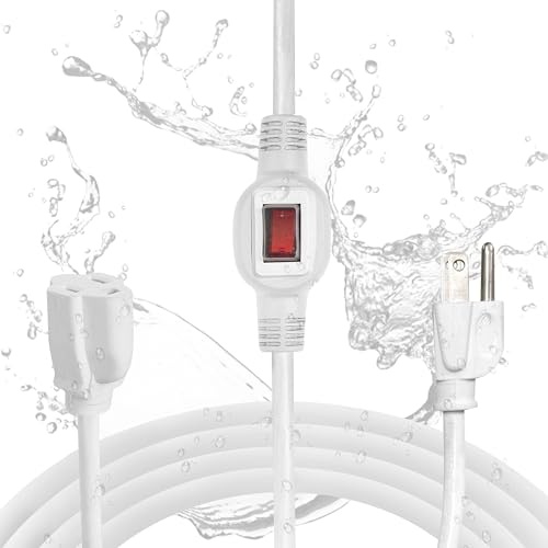 Iron Forge Cable 10 Ft White Outdoor Extension Cord with IP65 Inline Switch On/Off, 16/3 SJTW 3 Prong Waterproof Switch - 10 AMP Cord - ETL Listed