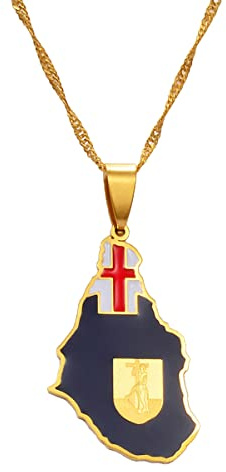 Macracrua Flag & Map of Montserrat United Kingdom Pendant Chain Necklaces Montserrat Maps Jewelry