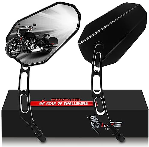 MZS Motorcycle Mirrors Black, M8 Motorbike Rear View Mirror Side Accessories Hollow Rod Arrow Compatible with Sportster Road King Street Glide Electra Dyna Softail Ultra Vrod