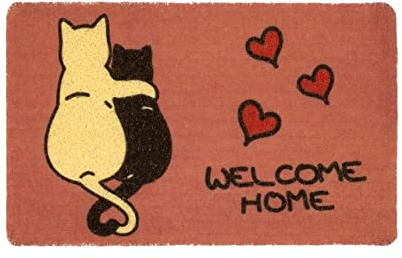 BIANCHERIAWEB Zerbino con Riccioli Vinilici Entrata Ingresso Casa Esterno Antiscivolo Curly in Varie Fantasie 40x60cm Gatti Abbracciati