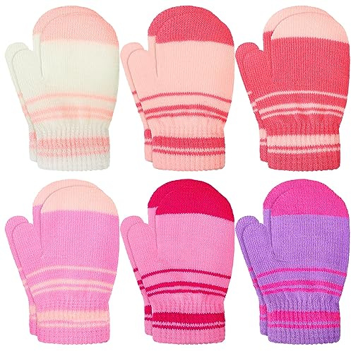6 Paires Moufles d'Hiver en Tricot Gants Tricotés d'Enfants Gants Thermiques pour Bébé 1-4 Ans (Couleur Vive, Moufles)