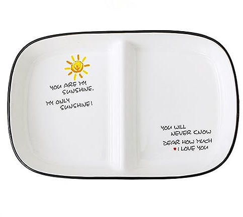 OnePine Piatto Controllo Porzioni Ceramica, Piatto Diviso in 2, Piatto Nutrizionale Porzioni, Piatto con Scomparti per Adulti Dieta, Lunghezza: 9.64 inch (Solare 2)