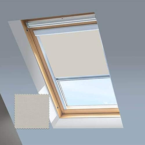 Classic Roof Blinds for Keylite Roof Windows - Blackout Blind - Stone -Silver Aluminium Frame (P01F (Visible Glass Size 370 X 1187))