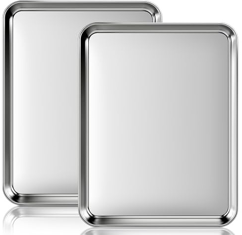 2 Pack Quarter Sheet Pan 12.4” x 12” Stainless Steel Cookie Sheets for Baking, Non Stick Baking Sheets for Oven Heavy Duty Baking Trays