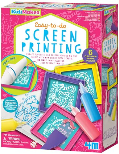 4M KidzMaker Siebdruck-Set, einfach zu machen, Siebdruck-Design auf Stoffdruck-Set, Kunst- und Bastelset für Jungen und Mädchen im Alter von 5-14 Jahren