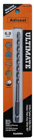 Adiseal Ultimate Masonry Multi-Material Carbide Drill Bit 6mm. Drill Faster, Quieter & Safer.