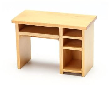 GIVBRO Doll House Miniature Computer Desk with Mouse and Keyboard Set - 1:12 Simulation Wooden Mini Furniture Accessories for Doll House Decor, 3pcs