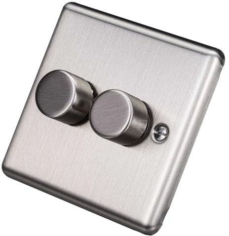 United Electrical W23BSG-IN25 2 Gang 5w-150w Intelligent LED Dimmer Light Switch Brushed Chrome