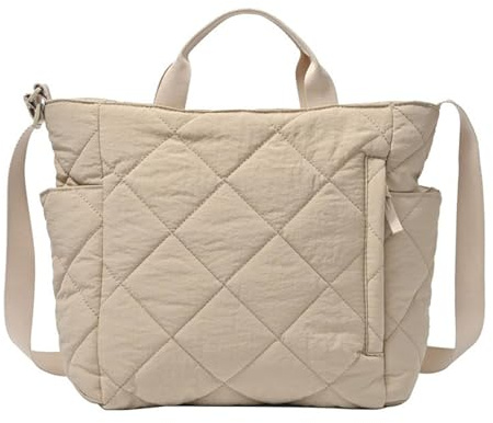 SUNAVY Umhängetasche Damen Große Puffer Tote Bag Gesteppte Shopper Modern Tasche Puffy Tote Bag Flauschige Tragetaschen Handtasche mit ReißVerschluss Leicht Crossbody Bag (Beige)